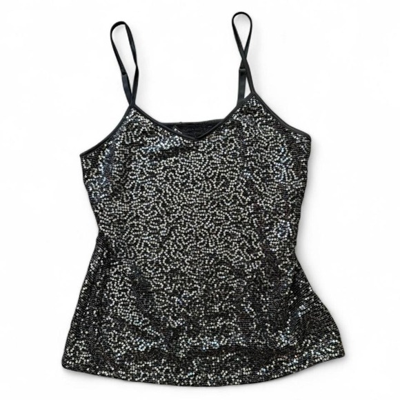 Express Tops - Y2K Express Sequin Crop Top | Black Party Cami | Coquette Glam Small
